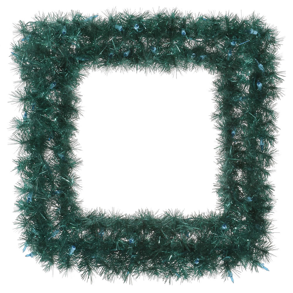 30 Inch Aqua Tinsel Square Wreath
