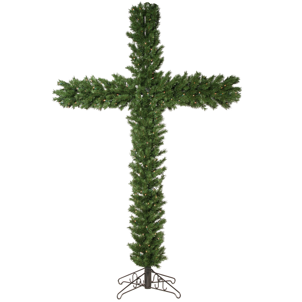 7.5 Foot Pe/pvc Christmas Cross With Clear Mini Lights