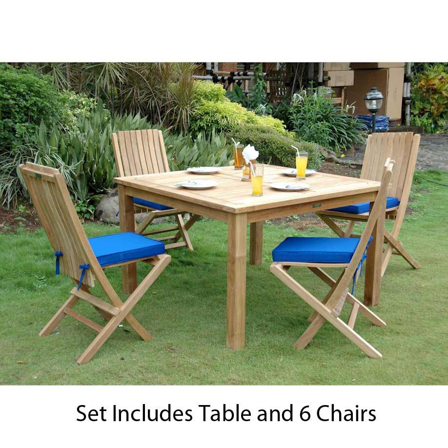 Teak Square Dining Set With 6 Comfort Folding Chairs