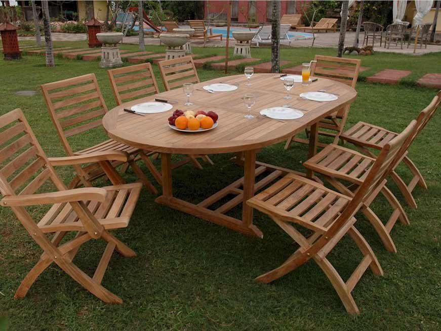 Teak Oval Extension Table With Andrew Folding Chairs