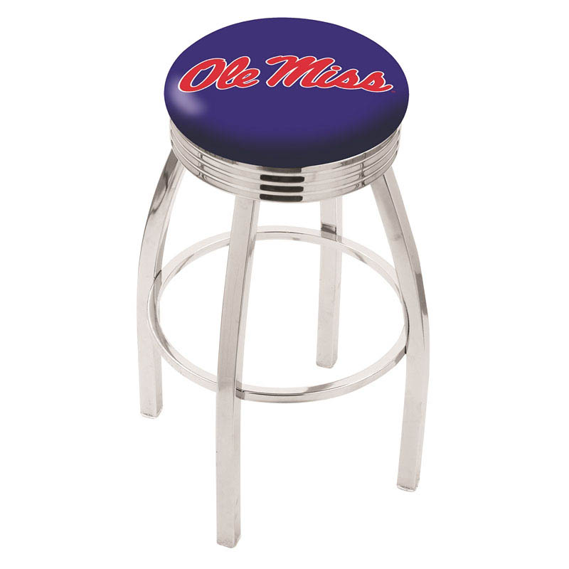 30 Inch Chrome Ole Miss Swivel Counter Stool W/ Ribbed Accent