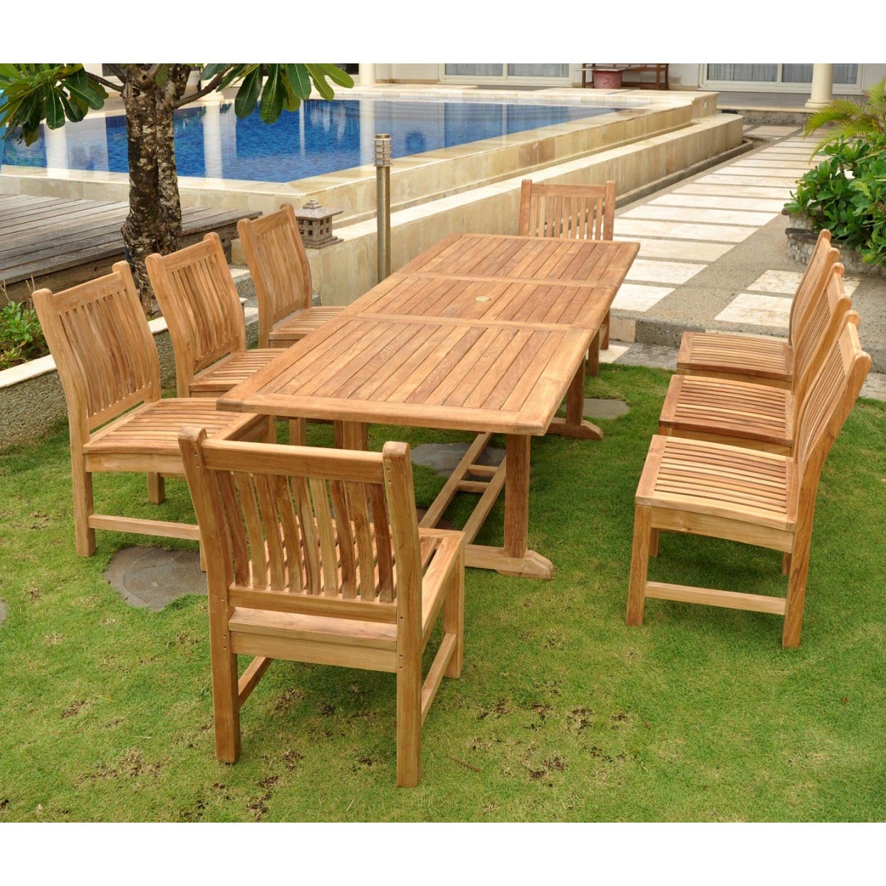 Teak Bahama Extension Table With 8 Sahara Dining Chairs