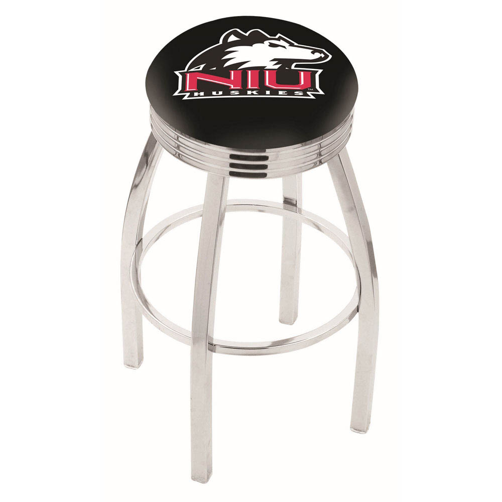 25 Inch Chrome Northern Illinois Swivel Bar Stool W/ Ribbed Accent