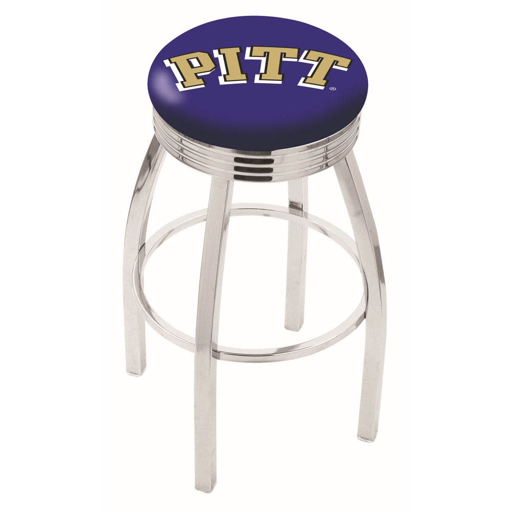 30 Inch Chrome Pitt Swivel Counter Stool W/ Ribbed Accent