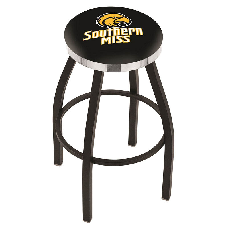 25 Inch Black Southern Miss Swivel Bar Stool W/ Chrome Accent Ring