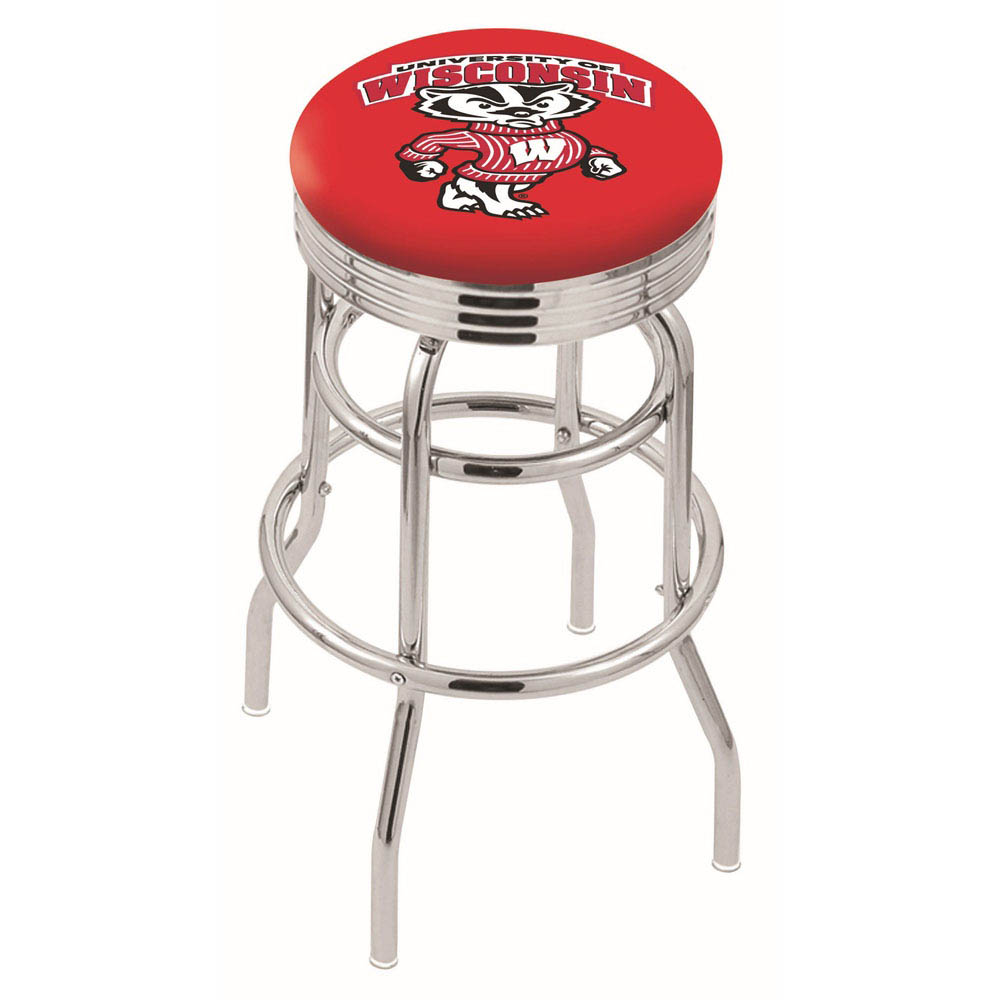 L7c3 - 30 Inch Chrome 2-ring Wisconsin Badger Swivel Counter Stool