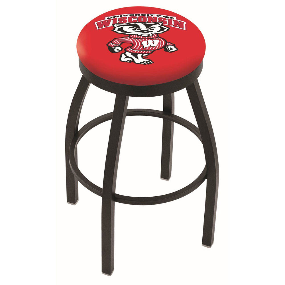 25 Inch Black Wisconsin Badger Swivel Bar Stool W/ Accent Ring