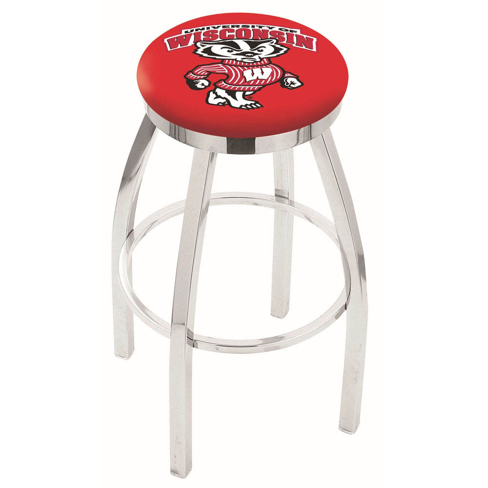 25 Inch Chrome Wisconsin Badger Swivel Bar Stool W/ Accent Ring