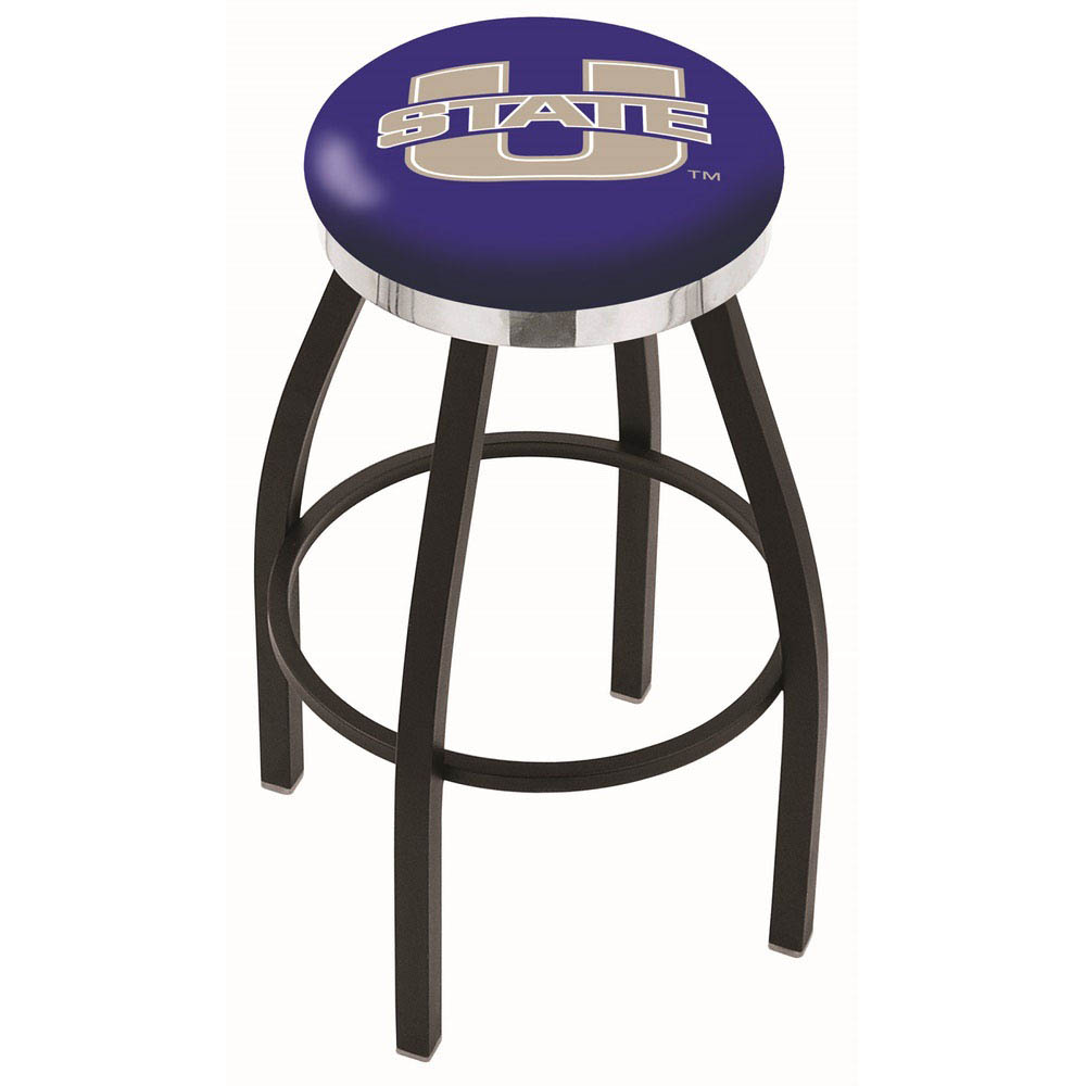 30 Inch Black Utah State Swivel Counter Stool W/ Chrome Accent Ring
