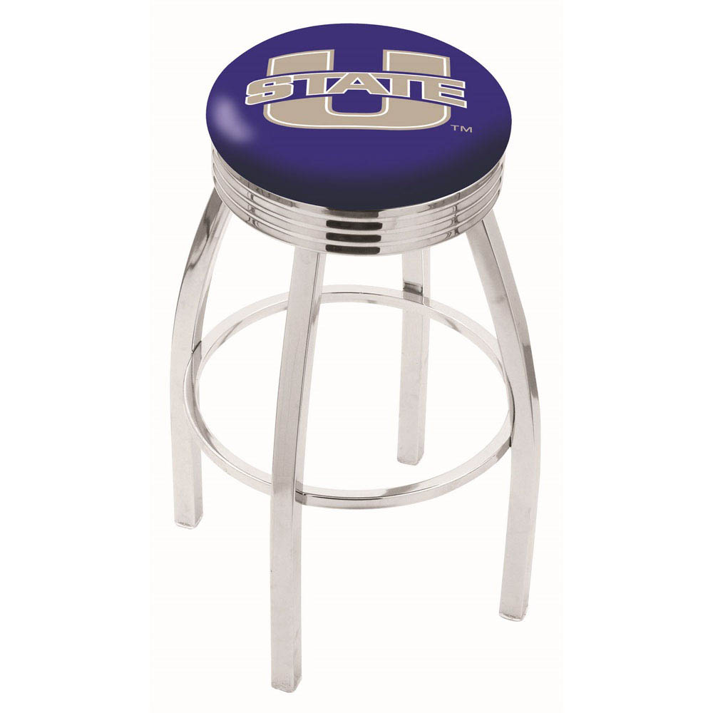 30 Inch Chrome Utah State Swivel Counter Stool W/ Ribbed Accent