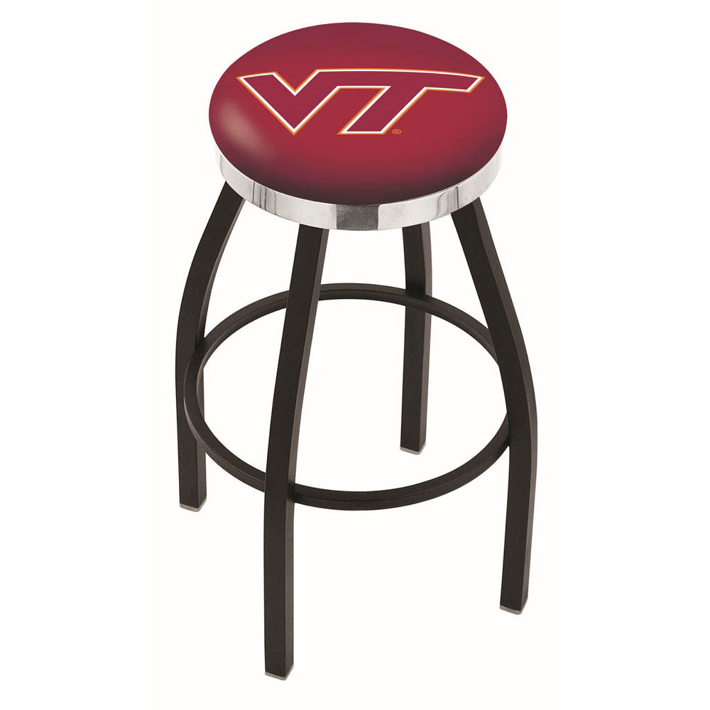 30 Inch Black Virginia Tech Swivel Counter Stool W/ Chrome Accent Ring