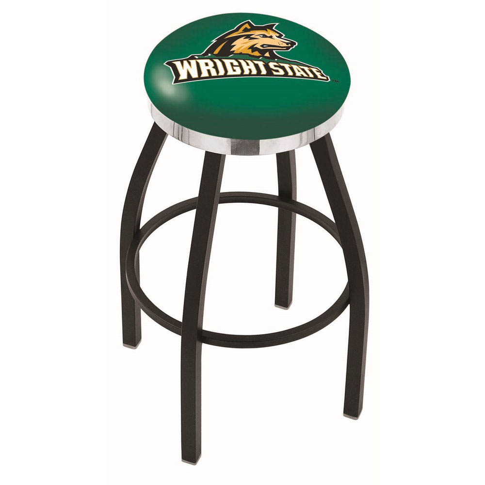 25 Inch Black Wright State Swivel Bar Stool W/ Chrome Accent Ring