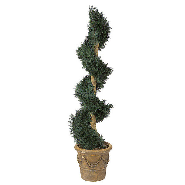 6 Foot Artificial Outdoor Juniper Spiral Topiary With Natural Trunk
