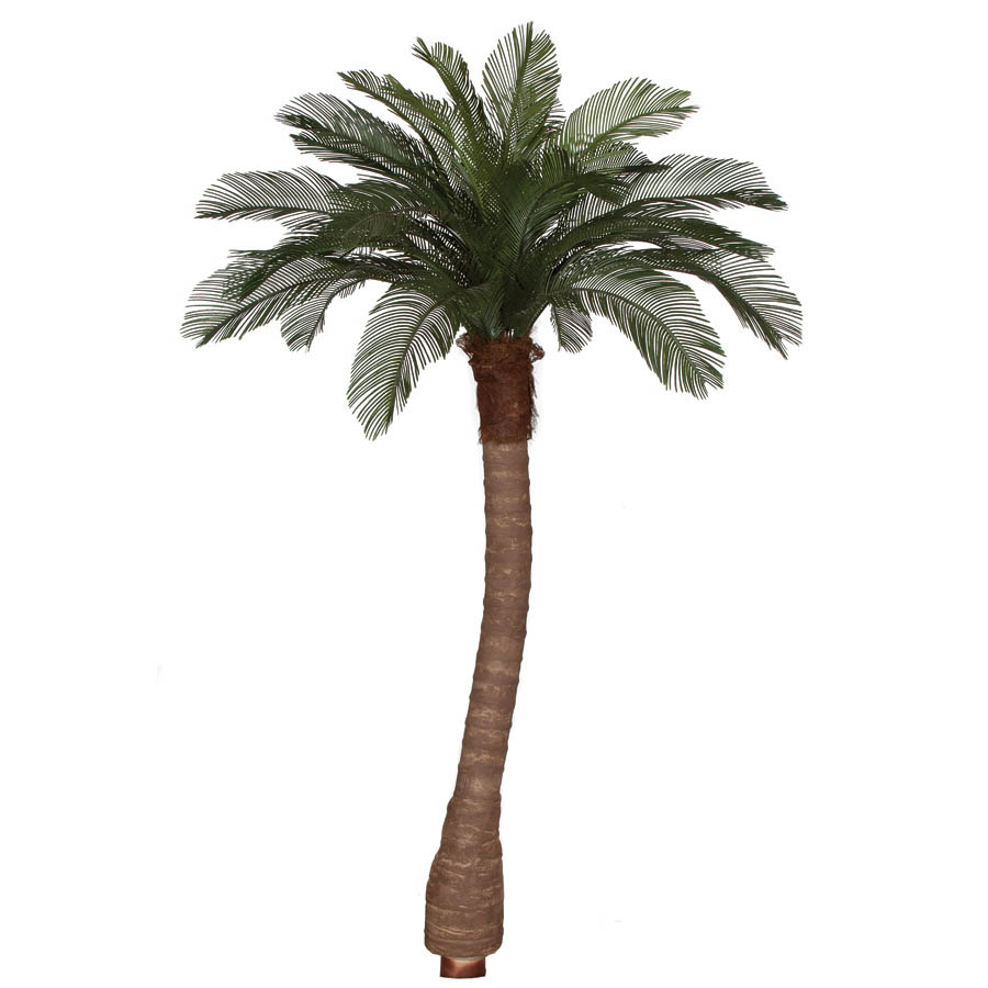 8 Foot Artificial Outdoor Cycas Palm Tree: Ribbed Synthetic Trunkand24 Fronds