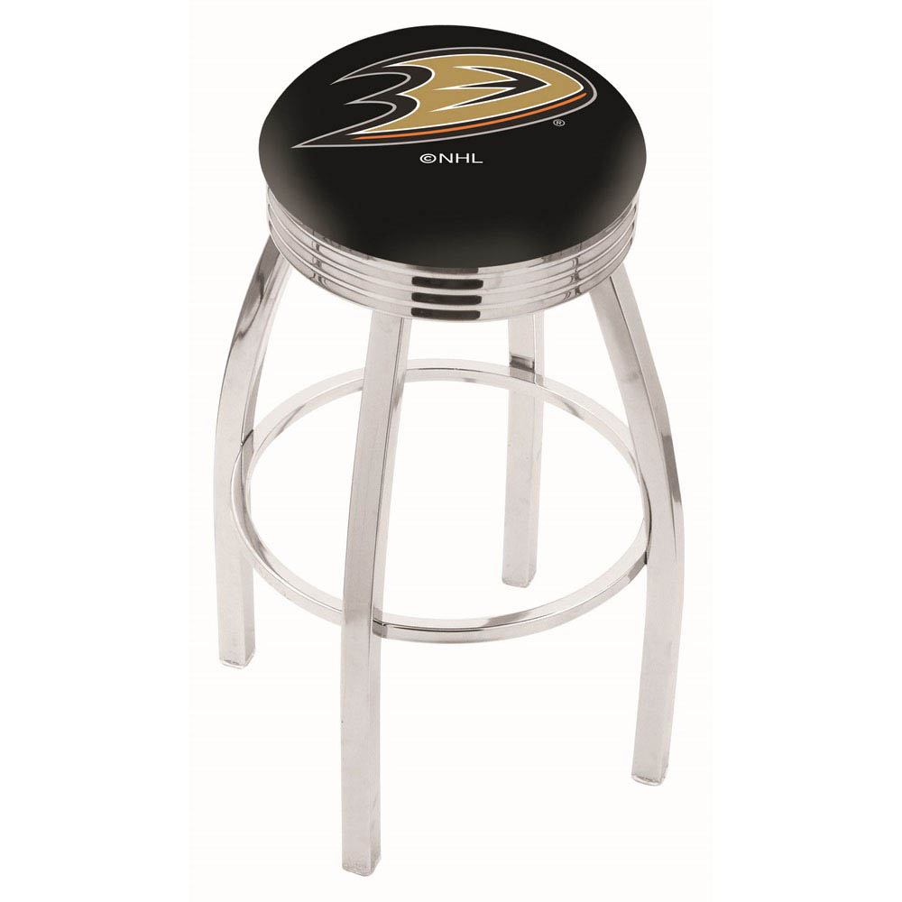 30 Inch Chrome Anaheim Ducks Swivel Counter Stool W/ Ribbed Accent