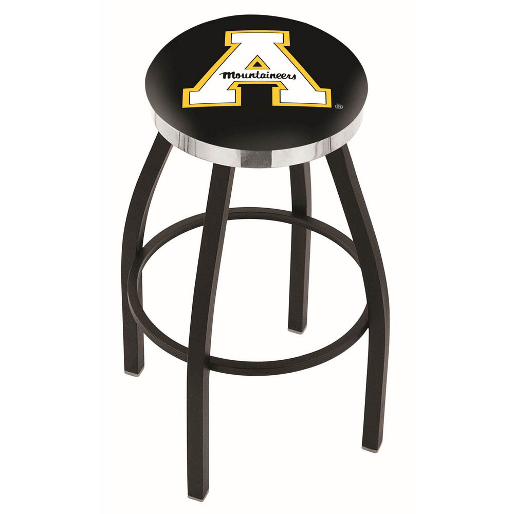 30 Inch Black Appalachian State Swivel Counter Stool W/ Chrome Accent Ring