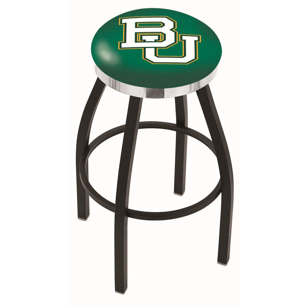 30 Inch Black Baylor Swivel Counter Stool W/ Chrome Accent Ring