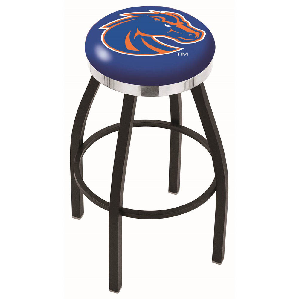 30 Inch Black Boise State Swivel Counter Stool W/ Chrome Accent Ring