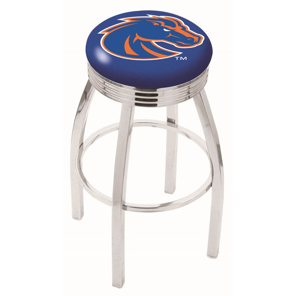 25 Inch Chrome Boise State Swivel Bar Stool W/ Ribbed Accent