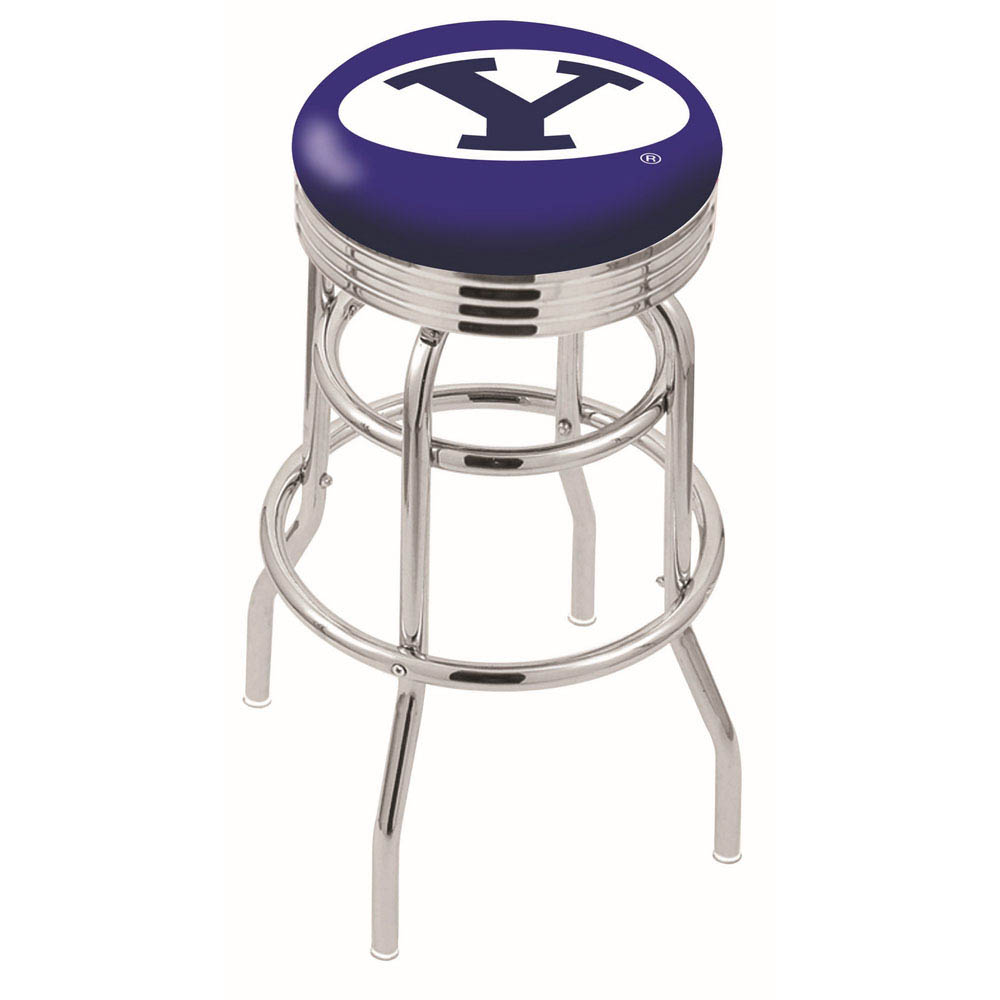 L7c3 - 30 Inch Chrome 2-ring Brigham Young Swivel Counter Stool