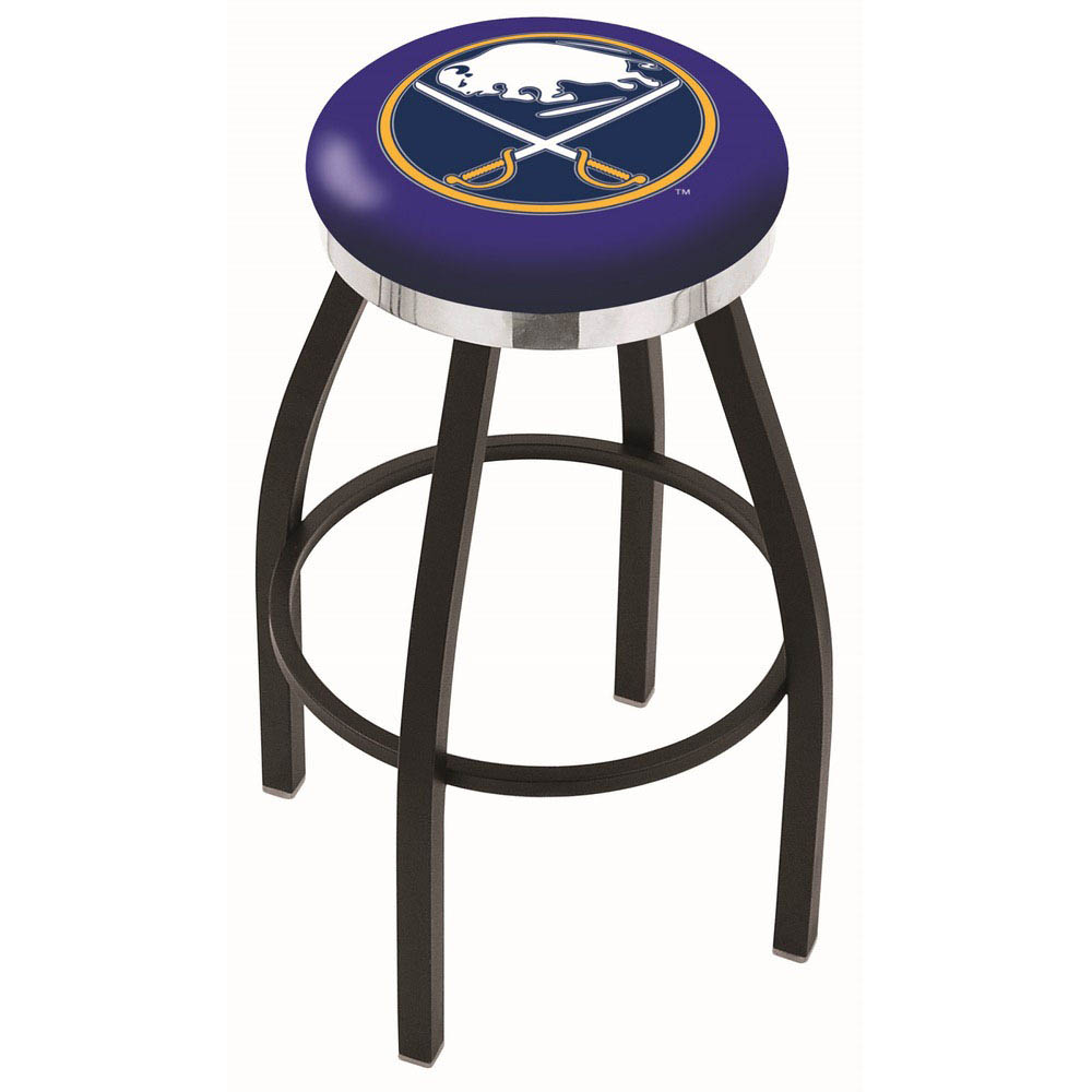 30 Inch Black Buffalo Sabres Swivel Counter Stool W/ Chrome Accent Ring