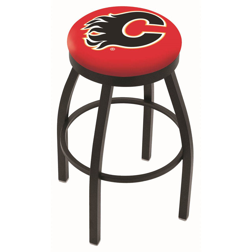 30 Inch Black Calgary Flames Swivel Counter Stool W/ Accent Ring