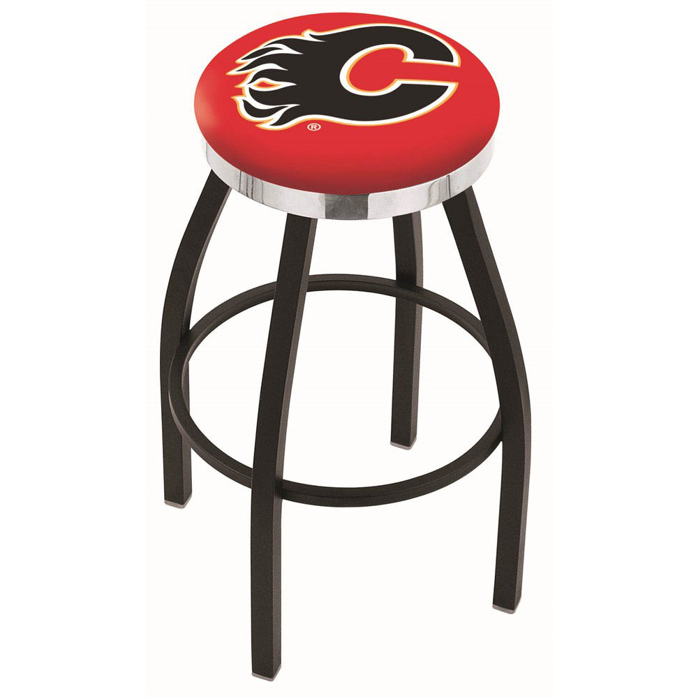 30 Inch Black Calgary Flames Swivel Counter Stool W/ Chrome Accent Ring