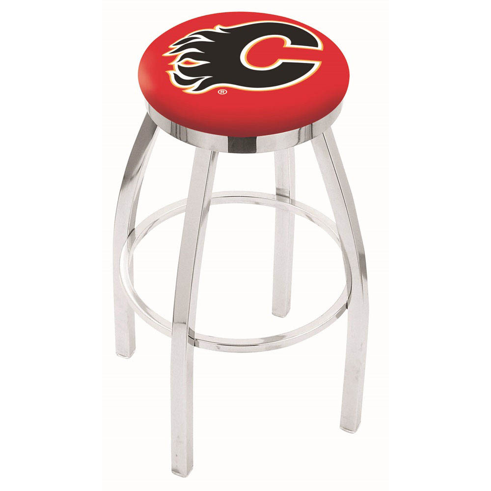 30 Inch Chrome Calgary Flames Swivel Counter Stool W/ Accent Ring