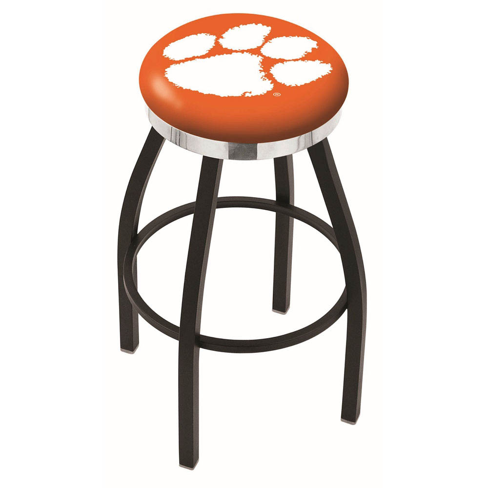 30 Inch Black Clemson Swivel Counter Stool W/ Chrome Accent Ring
