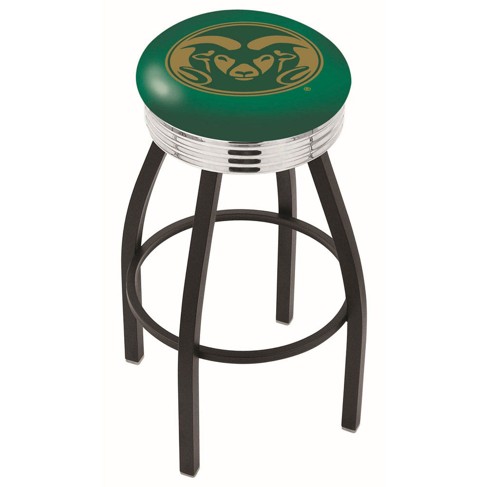 30 Inch Black Colorado State Swivel Counter Stool W/ Chrome Ribbed Accent