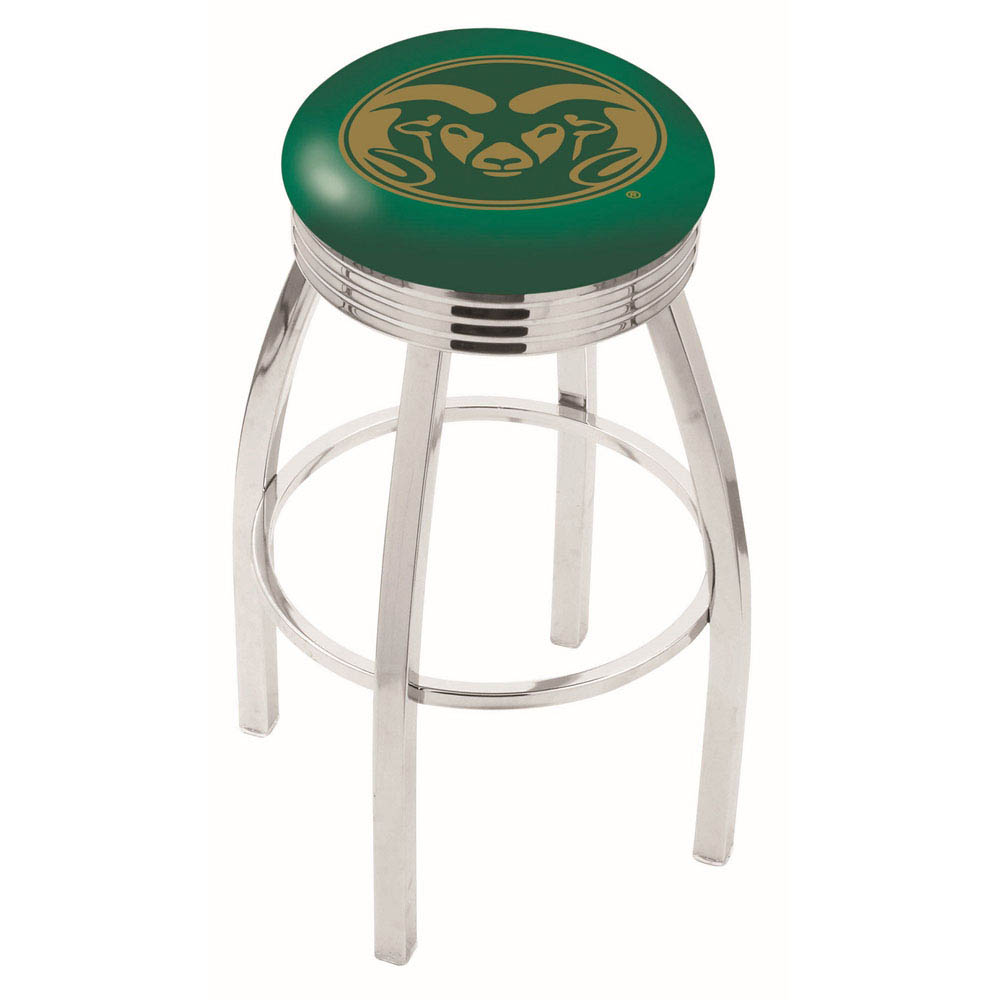 25 Inch Chrome Colorado State Swivel Bar Stool W/ Ribbed Accent