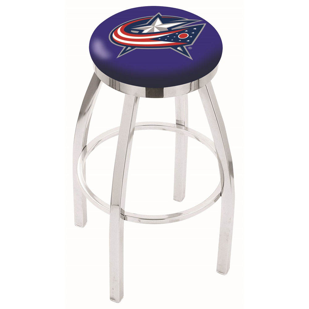 30 Inch Chrome Columbus Blue Jackets Swivel Counter Stool W/ Accent Ring