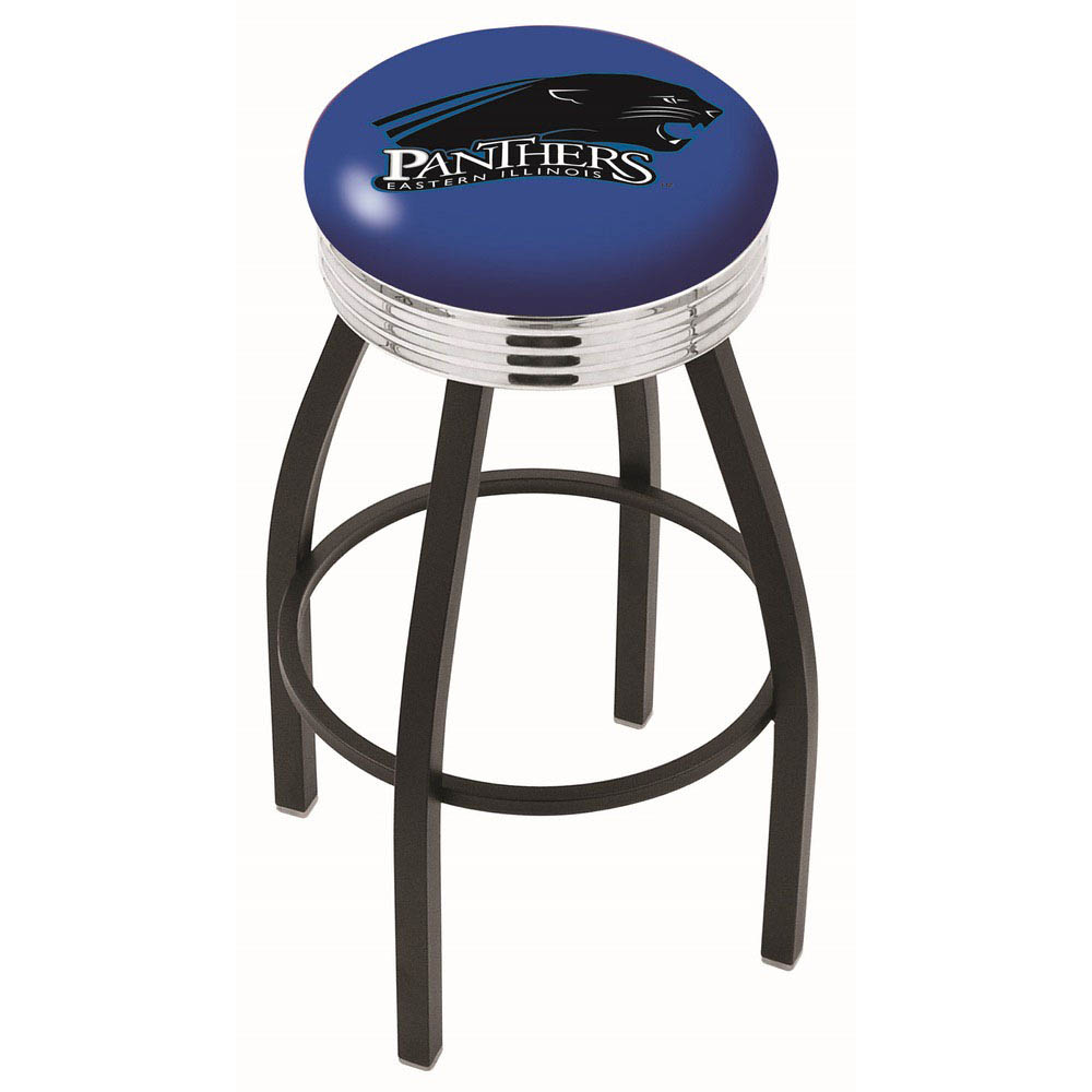 30 Inch Black Eastern Illinois Swivel Counter Stool W/ Chrome Ribbed Accent