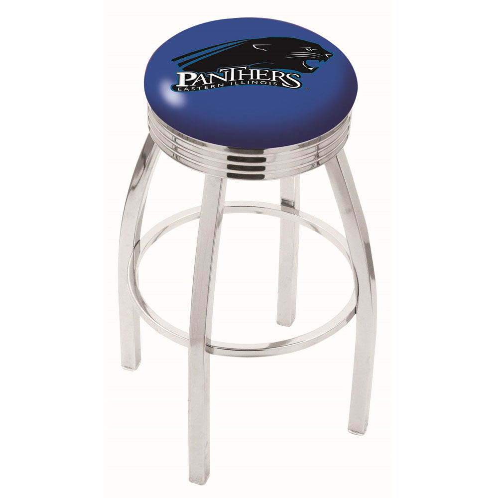 25 Inch Chrome Eastern Illinois Swivel Bar Stool W/ Ribbed Accent