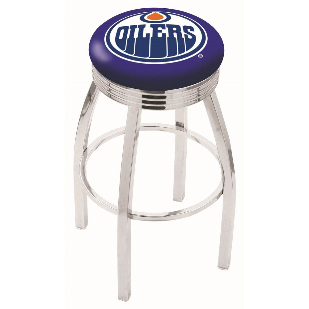 30 Inch Chrome Edmonton Oilers Swivel Counter Stool W/ Ribbed Accent