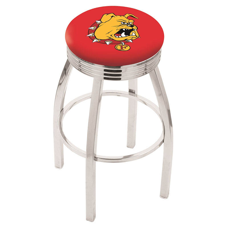 25 Inch Chrome Ferris State Swivel Bar Stool W/ Ribbed Accent
