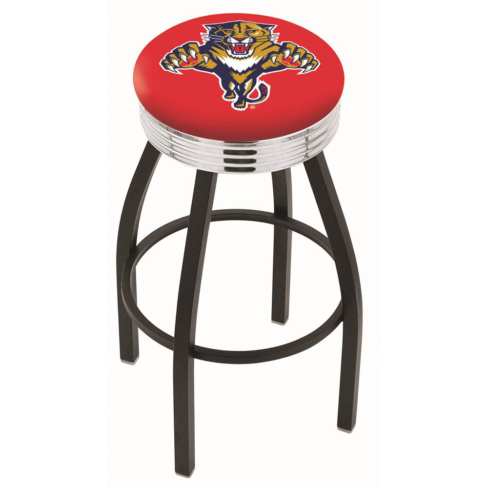 25 Inch Black Florida Panthers Swivel Bar Stool W/ Chrome Ribbed Accent