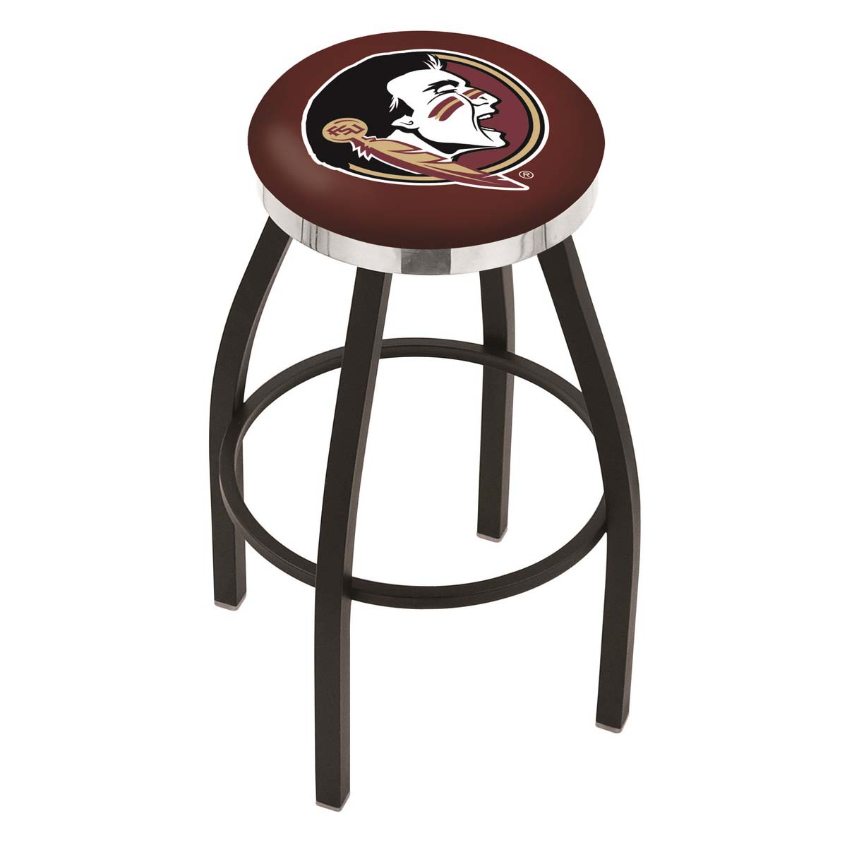 30 Inch Black Florida State Head Swivel Counter Stool W/ Chrome Accent Ring