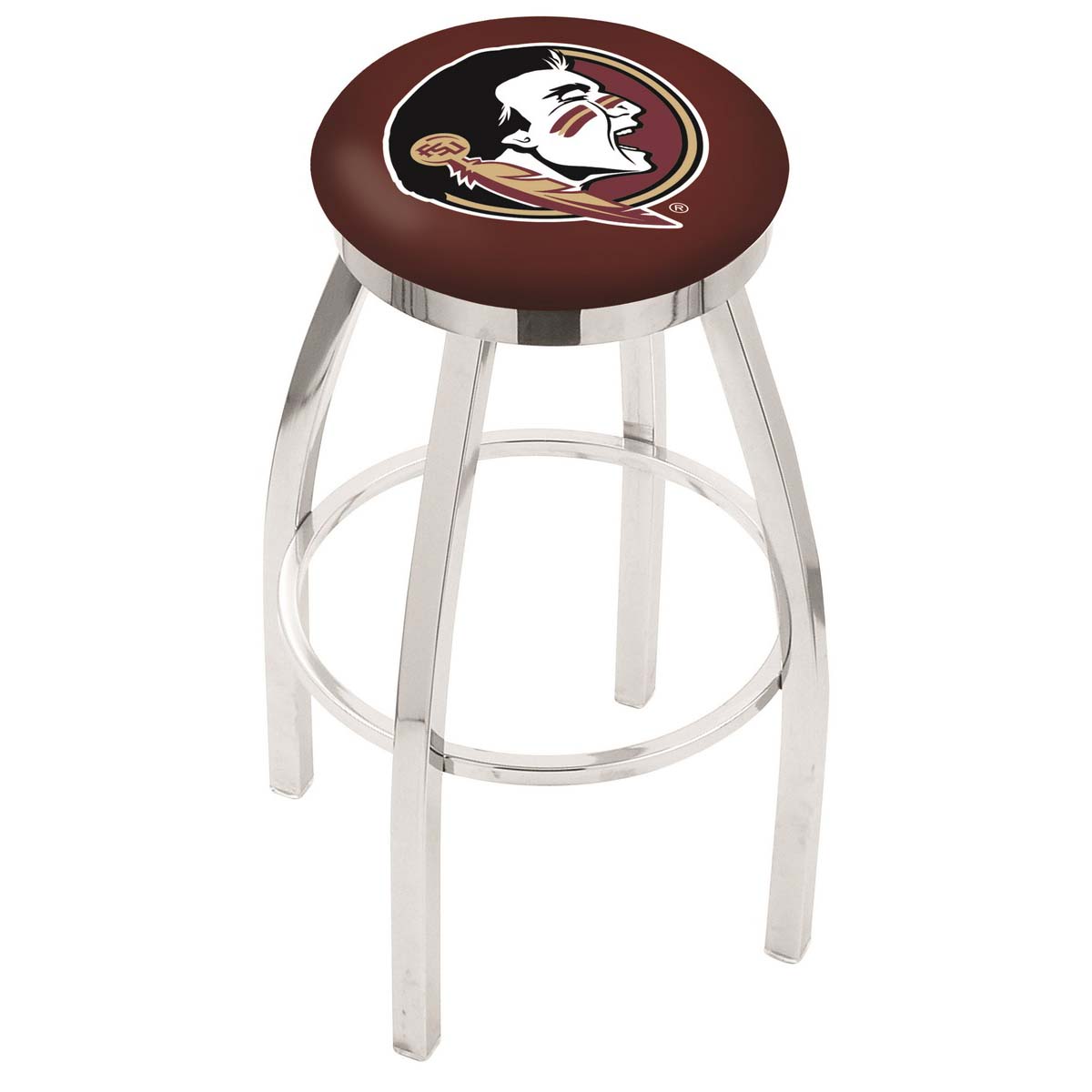 30 Inch Chrome Florida State Head Swivel Counter Stool W/ Accent Ring