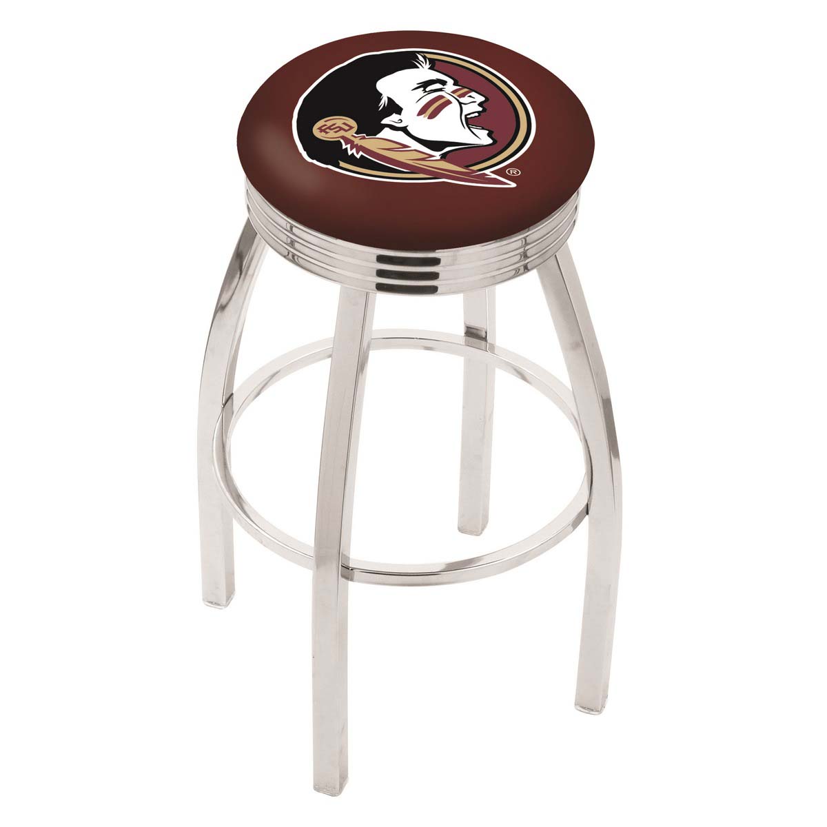 30 Inch Chrome Florida State Head Swivel Counter Stool W/ Ribbed Accent