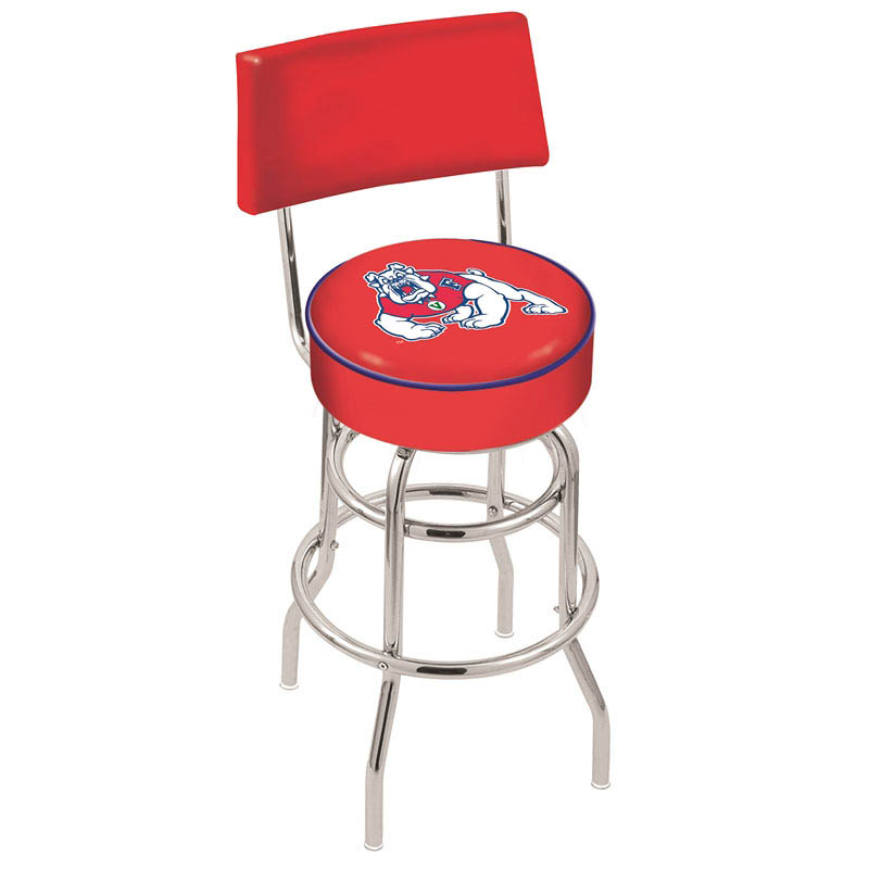 30 Inch Chrome 2-ring Fresno State Swivel Counter Stool W/ Back