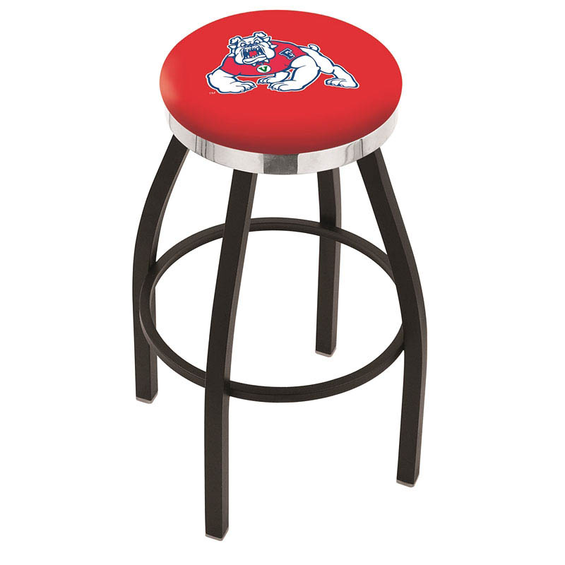 30 Inch Black Fresno State Swivel Counter Stool W/ Chrome Accent Ring