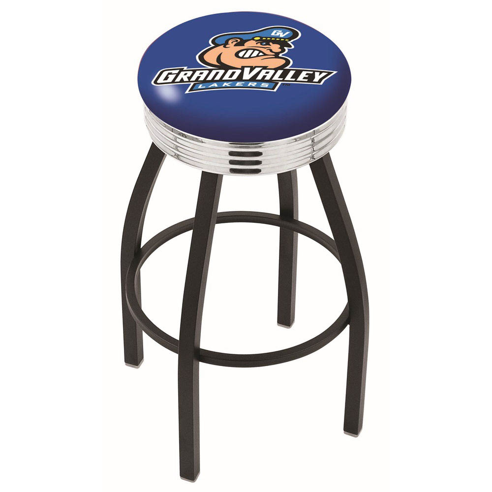 30 Inch Black Grand Valley State Swivel Counter Stool W/ Chrome Ribbed Accent