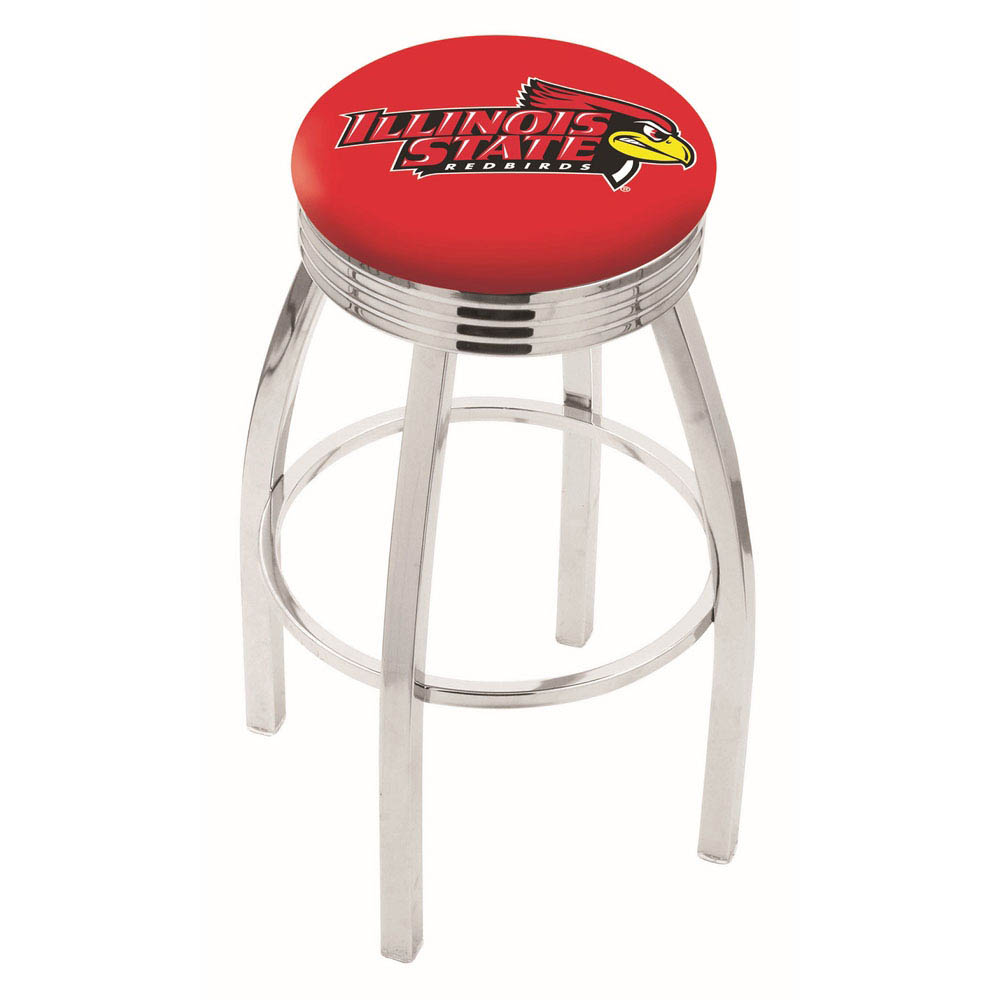 30 Inch Chrome Illinois State Swivel Counter Stool W/ Ribbed Accent