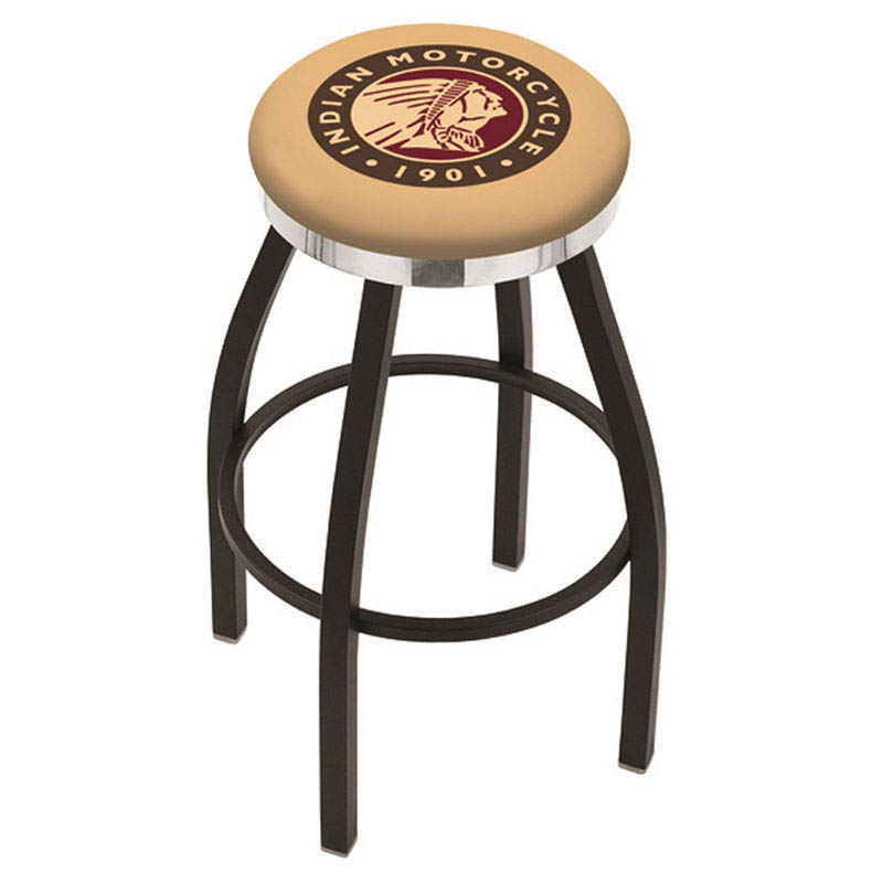 25 Inch Black Indian Motorcycle Swivel Bar Stool W/ Chrome Accent Ring