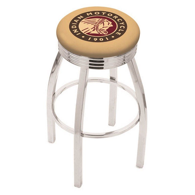 25 Inch Chrome Indian Motorcycle Swivel Bar Stool W/ Ribbed Accent