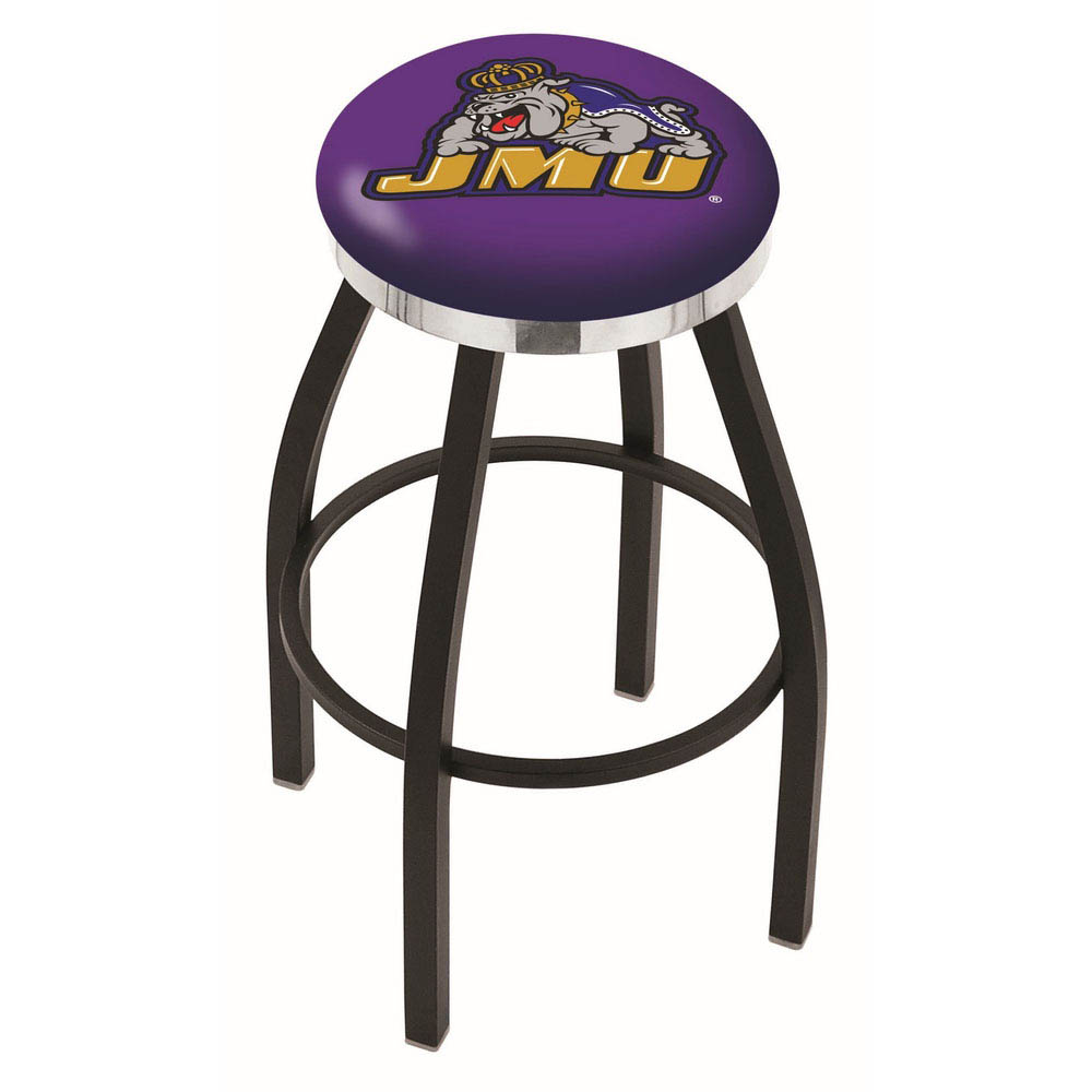 30 Inch Black James Madison Swivel Counter Stool W/ Chrome Accent Ring