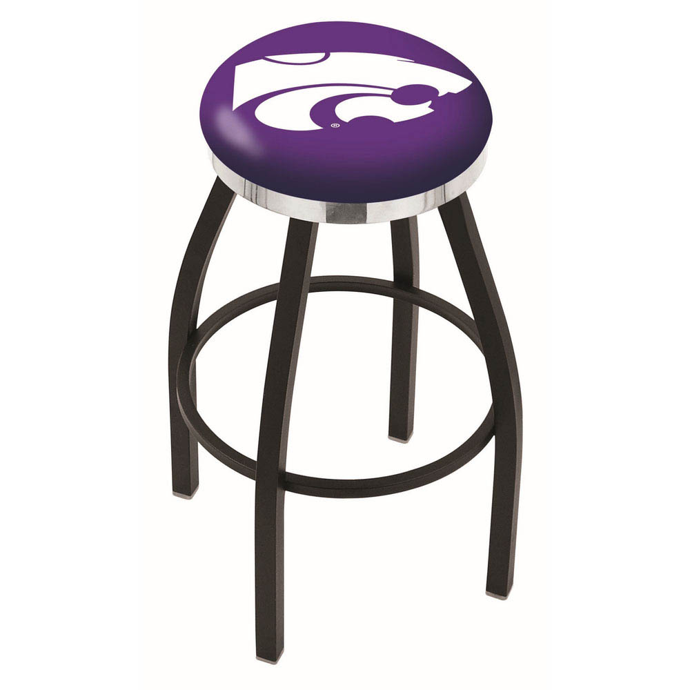 30 Inch Black Kansas State Swivel Counter Stool W/ Chrome Accent Ring