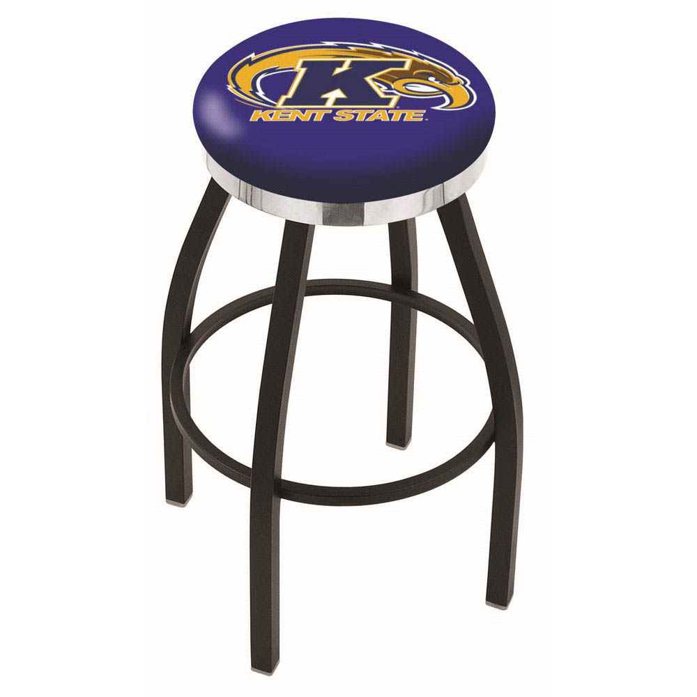 25 Inch Black Kent State Swivel Bar Stool W/ Chrome Accent Ring