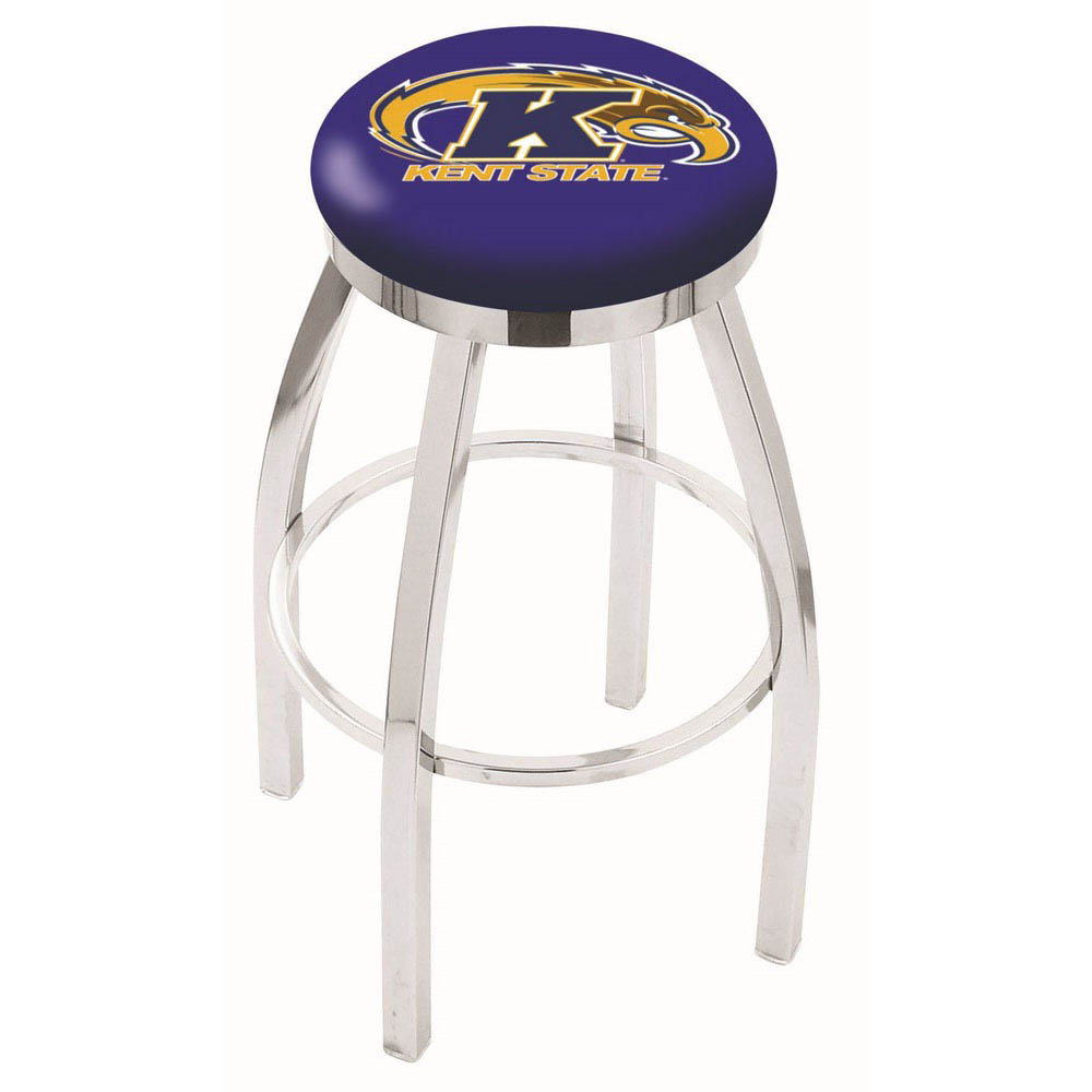 25 Inch Chrome Kent State Swivel Bar Stool W/ Accent Ring